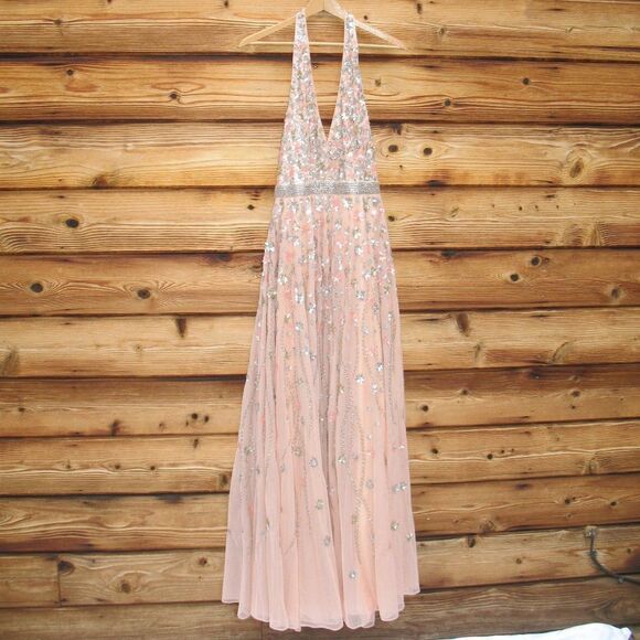 Mac Duggal 5654  Womens Blush Halter Back Floral Embellished Gown Dresss - Picture 5 of 16